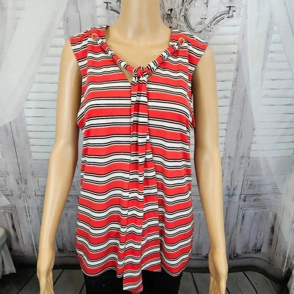 The Limited Tops - The Limited Size Large Orange and White Stripe Sleeveless Tank Shirt